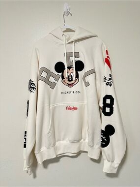 NWT Civil Regime Disney Cream Mickey & Co. Embroidered Graphic Hoodie